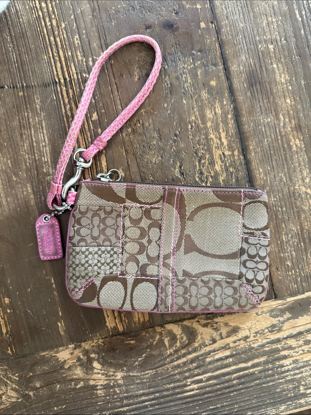 Y2K Coach Tan & Pink Signature Patchwork Wristlet